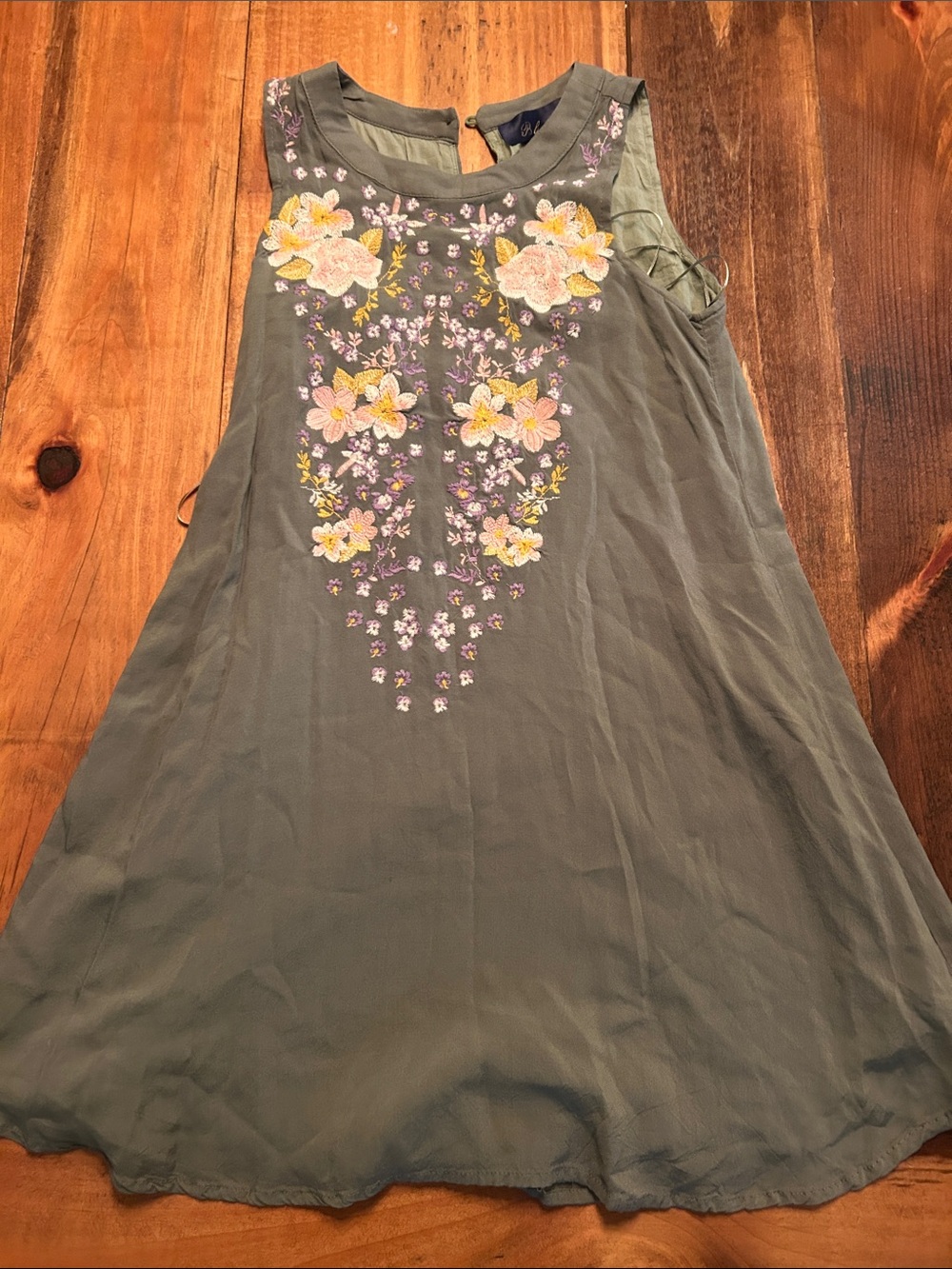 Blue Rain Olive Green Floral Embroidered Mini Dress